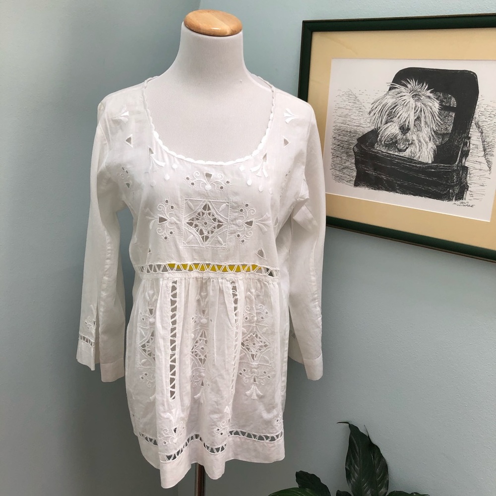 Lucky Brand White Cotton Top w Openwork Embroidery - Picture 4 of 16